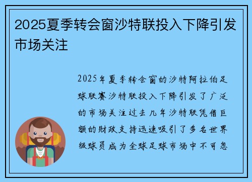2025夏季转会窗沙特联投入下降引发市场关注 2025夏季转会窗沙特联投入下降引发市场关注